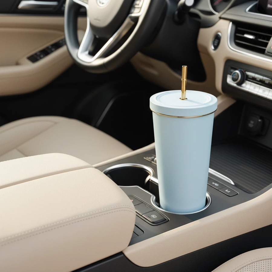 Gold rim straw tumbler for social commerce drinkware launches